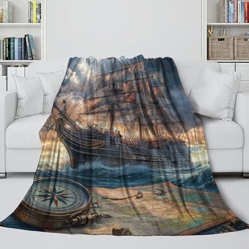 Plaid en microfibre moelleuse motif voilier pour réchauffer les soirées en famille - 5