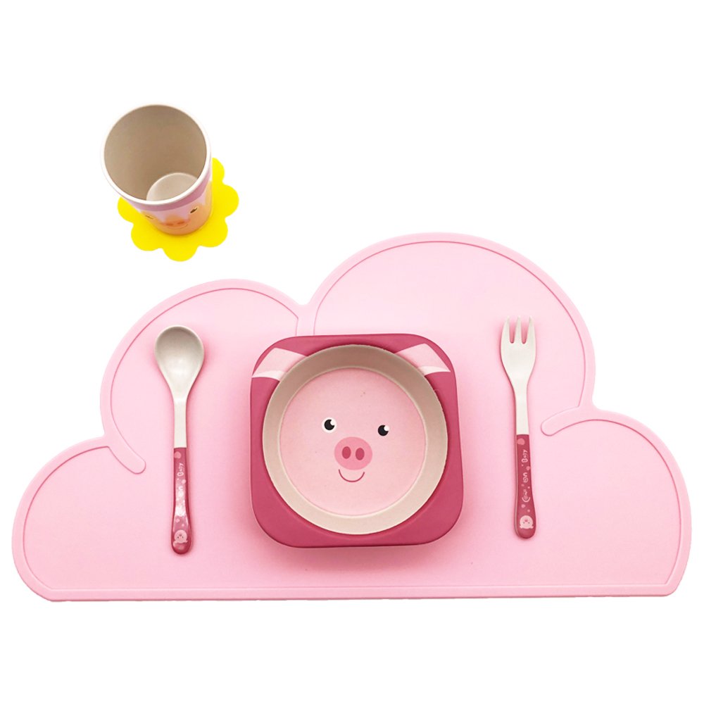 Set Table Silicone Nuage Enfants - Napperon Antidérapant Imperméable Noir