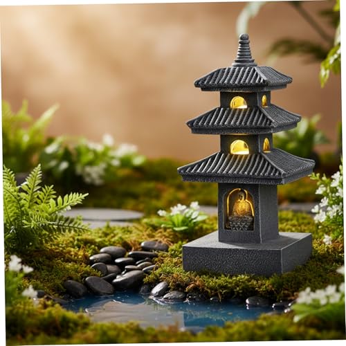 Lanterne japonaise pagode extérieure solaire LED grise - 4