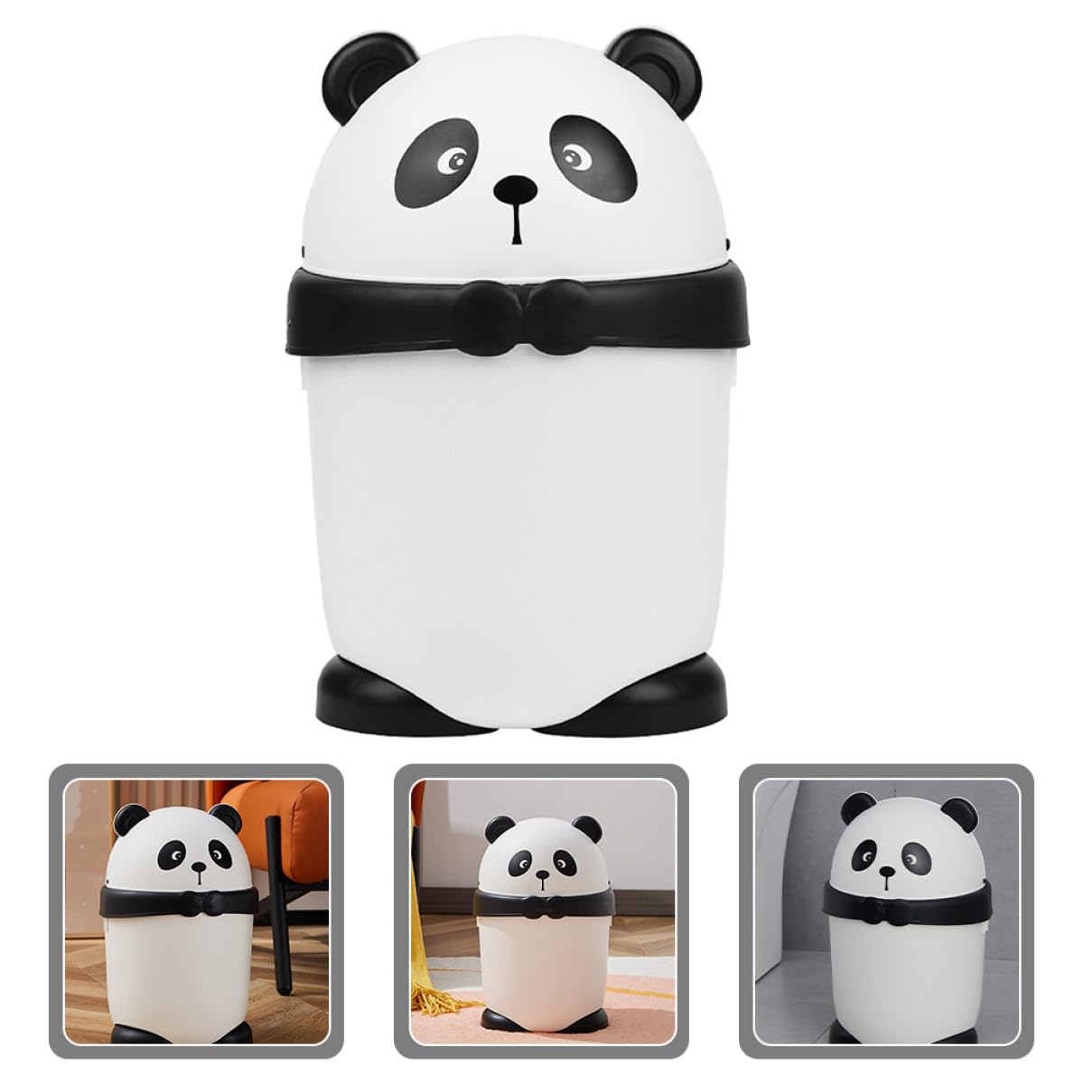 Cute Panda Shape Trash Can with Lid Small Desktop Garbage Bin for Kitchen Bathroom Bedroom Storage and Organization