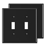 2-Gang Toggle Switch Wall Plates, Mid-Size Unbreakable Thermoplastic Faceplate Cover for Toggle Dimmer Light Switches, UL Listed (2 Pack, Glossy Black)