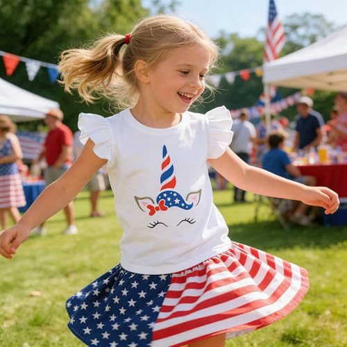 Image of Tkria July 4th Tank Top Girl Toddler 4th of July Shirt Baby Girl American Flag Shirt USA Ruffle Tee Girl Patriotic Outfit