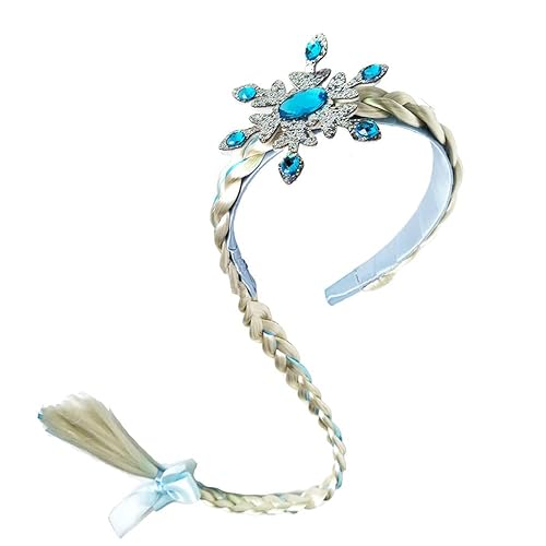 Miniatura 6 de Yosbabe Peluca larga trenzada de princesa, peluca Elsa trenza Elsa para niñas, diadema para cosplay, accesorios para niñas pequeñas (D)