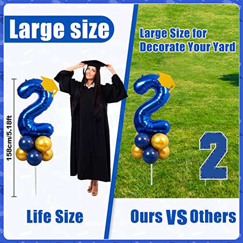 2023 Graduation Party Decorations - Navy Blue Gold 2023 Balloon Yard Signs With Cap For College High School Graduation Yard Garden Outdoor Decorations #TOP3