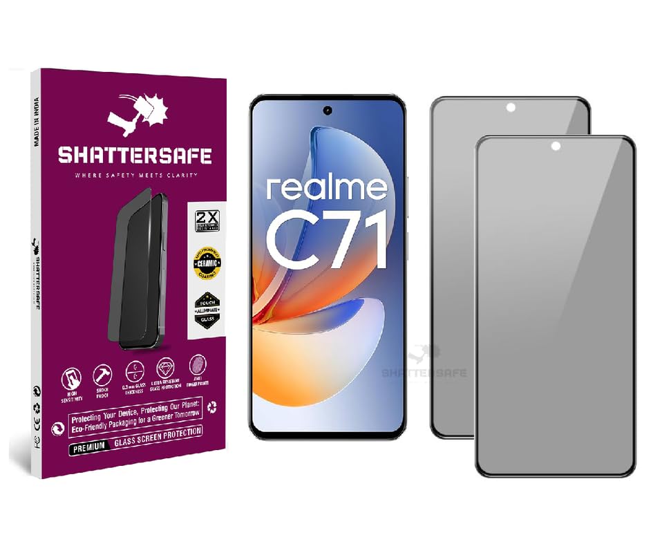 Image of Anti-Spy Privacy Tempered Glass Compatible For Realme C71 [Pack of 2]. 9H Hardness, Anti-Scratch, Edge-to-Edge Protection With Easy Installation Kit & Case Friendly Fit.