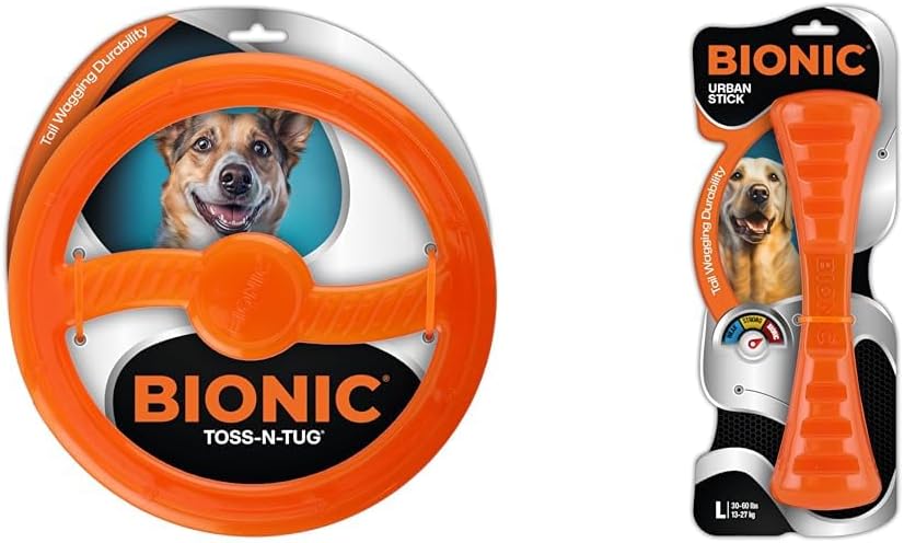 BIONIC Dog Toy Bundle - Toss-N-Tug Multi-Action Toy & Urban Stick Large Chew Toy - High-Visibility, Durable Fetch, Tug, and Chew Toys for Dogs