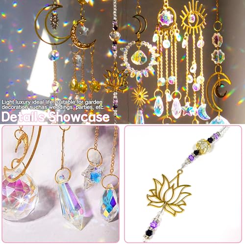 Suncatcher Crystal, 7 Pieces Lotus Crystal Beads, Suncatcher Pendants Prisms, Hanging Rainbow Prism Window - Image 4