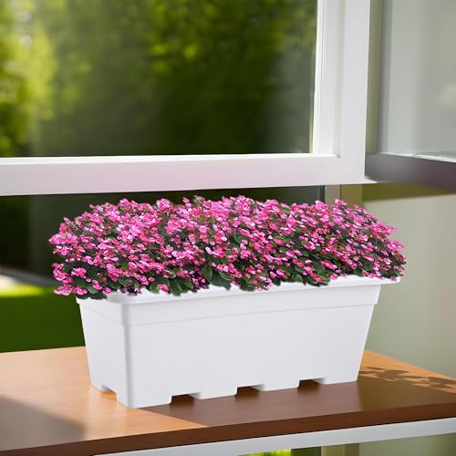 Image of Kuber Industries 17 Inches Window Planters | Flower Pots for Balcony, Home Decoration and Gardening Area | Floor Jupiter Gamla Container Plants Pot for Indoor & Outdoor - (White)