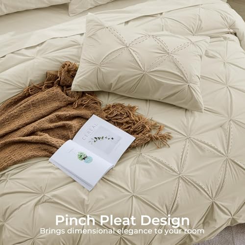 Image of Sasttie Queen Comforter Set, 7-Piece Bed in a Bag, Pintuck Bedding Sets for All Season, Includes Comforter, Flat Sheet, Fitted Sheet, Pillowcases and Pillowshams, Linen