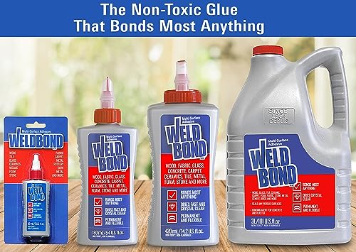 Weldbond Multi-Surface Non-Toxic Adhesive Glue, Bonds Most Anything! Wood Glue for Furniture or on Glass Fabric Mosaic Ceramic Carpet Tile Stone & More. Dries Crystal Clear. 14.2oz /420ml (2 Pack)