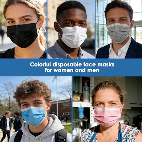 Image of NNPCBT 5 Color Disposable Face Masks 100 Pack,3-Ply Breathable Mask For Adults,Great For Outdoors,Home, Office, School