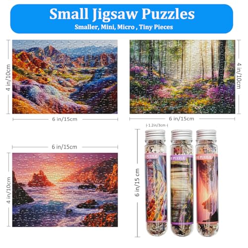 Rompecabezas pequeños para adultos Mini piezas micro 3 paquetes | Rompecabezas desafiante pequeño Mini rompecabezas 150 piezas Paisaje bosque playa atardecer montaña 6 x 4 pulg miniatura 3