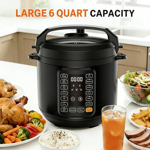 Image of Simple Deluxe 6QT Electric Pressure Cooker, 16-in-1 & Non-Stick Stainless Steel Multi Cooker with 12 Presets for Slow Cook, Meat Stew, Steam, Saute, Canning, Yogurt Maker, Dishwasher Safe, Black