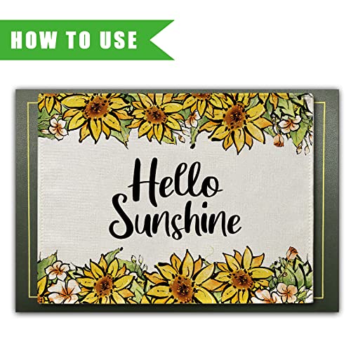 Summer Placemats Set Of 4 Hello Sunshine Sunflower Washable Table Mats Seasonal Gathering Farmhouse Kitchen Dining Table Party Decor 12 X 16 Inch #TOP2