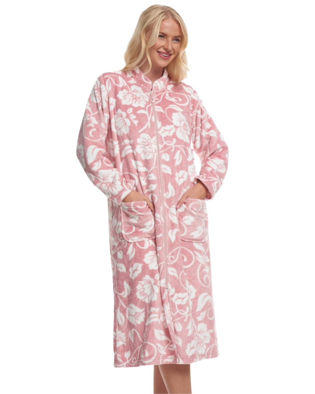 Suzy & Me Ladies Zip Front Soft Printed Robe (PINK 20-22)