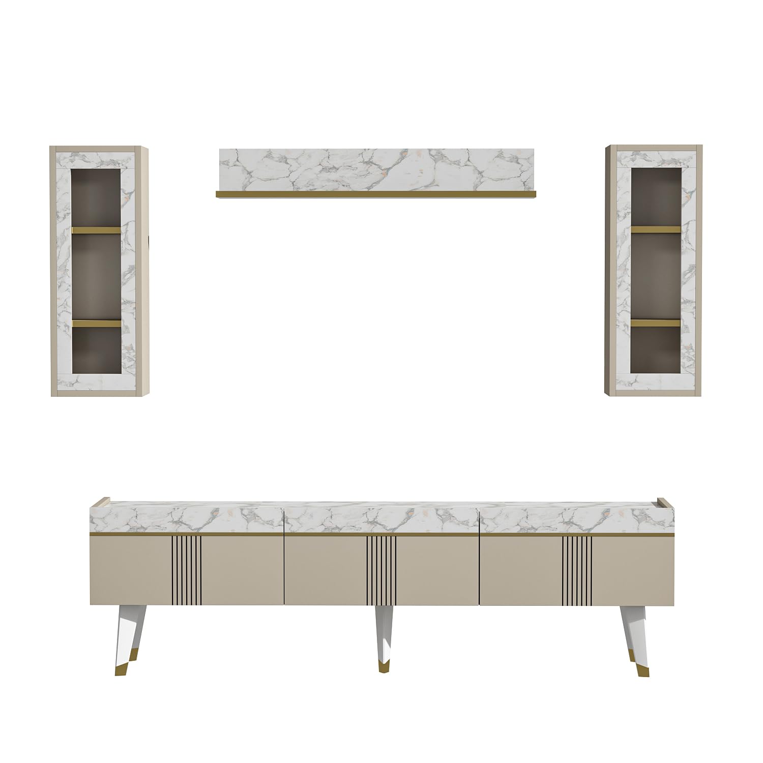 Homidea Karya - Mobile TV da soggiorno, con 3 ante dal design moderno (Beige/Marmo)