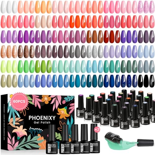 Phoenixy Esmaltes Semipermanentes para Uñas, 54+6 PCS...