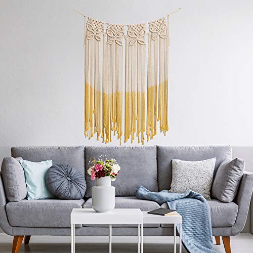 Artall - Cortina de macramé para colgar en la pared (76 x 110 cm), color amarillo