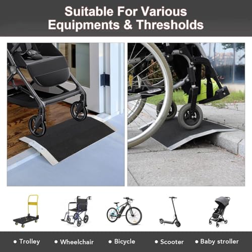 Rampa de umbral para sillas de ruedas con soportes desmontables, rampa de acceso a la puerta de 3 cm de alto, puente antideslizante para una fácil movilidad, diseño resistente y duradero