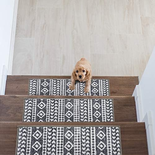 Rugshop Geometric Bohemian Non-Slip Stair Treads (Set of 13) 8.6" x 26" Gray