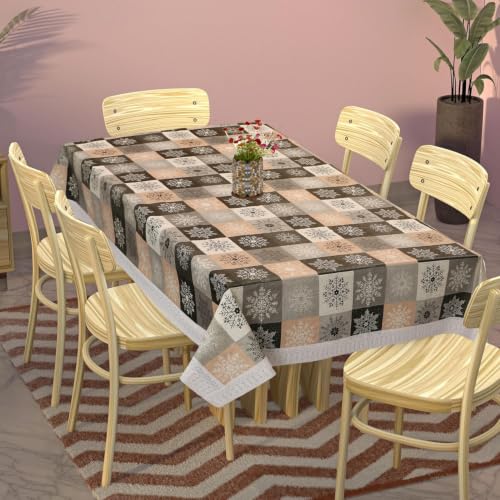 Image of Dakshya Industries 6 Seater PVC Waterproof Dining Table Cover 60x90 Inch | Floral Printed Washable Table Cloth with Lace Border