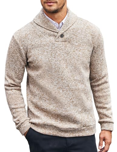 COOFANDY Men Dress Sweater Shawl Collar Sweatshirt Fashion Light Fleece Sweatshirt Dark Blue