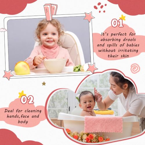 Image of Handepo 100 Pack Baby Washcloths Bulk 10 x 10 Inch Microfiber Coral Fleece Baby Face Towels Absorbent and Soft Wash Cloths for Newborns Infants and Toddlers(Pink)