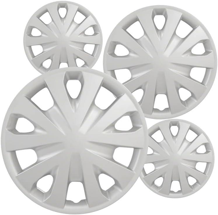 MotorUp 15 inch Silver ABS Standard Push-On Hubcaps w 5 "V Spoke Compatible with Nissan Versa 2012-2019 for Steel Wheels Only (Not Compatible with Alloy Rims)