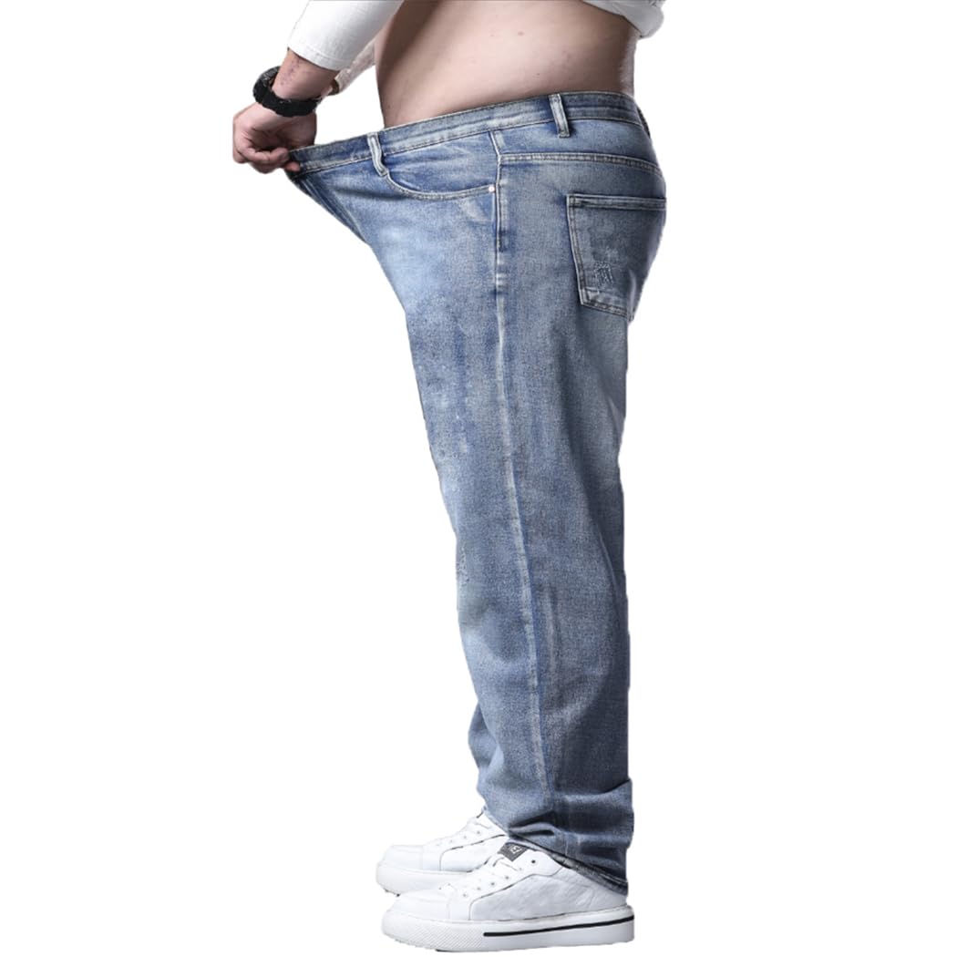 Herren Jeans Übergröße Denim Lange Jeanshose Loose Fit Straight Lässige Denim Hose Stonewashed NZK01