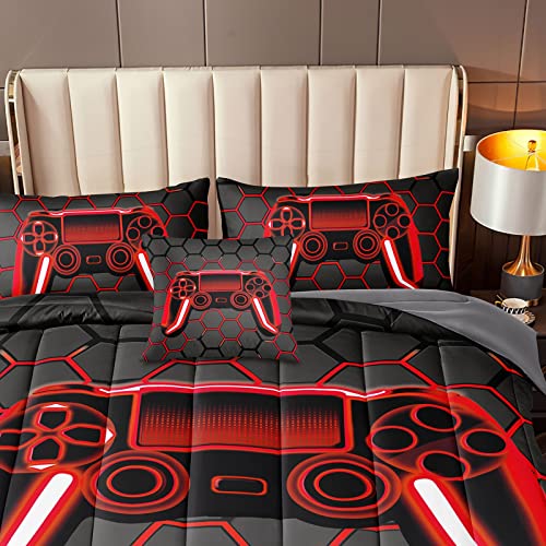 Bducok 6 Piece Gamer Comforter Sets Bed In A Bag For Boys Teen Kids,Honeycomb Gaming Bedding Sets Gamepad Comforter Microfiber Bed Set For All Season Gamer Home Decor(Green, 6 Piece Sets30023-Queen) #TOP5