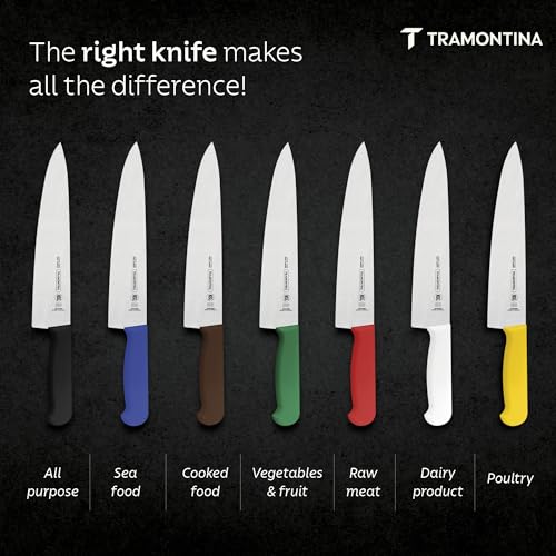 Image of TRAMONTINA Professional Chef Knife 25 cm | Sub-Zero Treated Stainless Steel Blade | Antimicrobial Polypropylene Handle | Heavy-Duty Meat Cutting & Butcher Knife | Brown