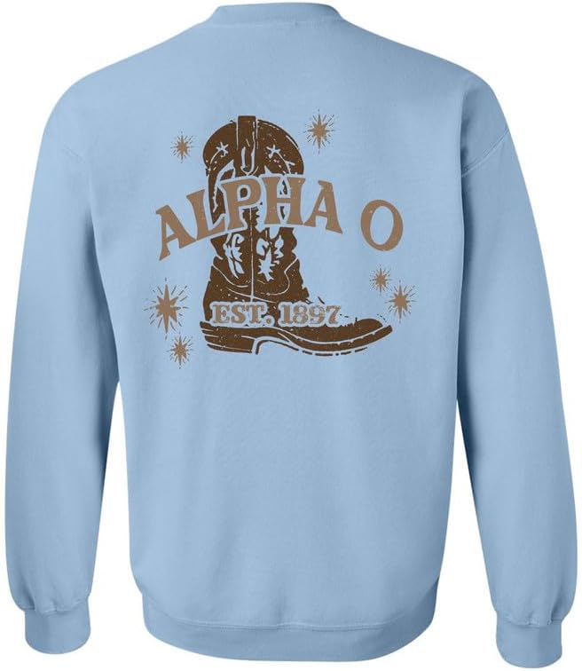 Alpha Omicron Pi Sweatshirt - Alpha O Cowgirl Boots Sorority Crewneck Sweatshirt