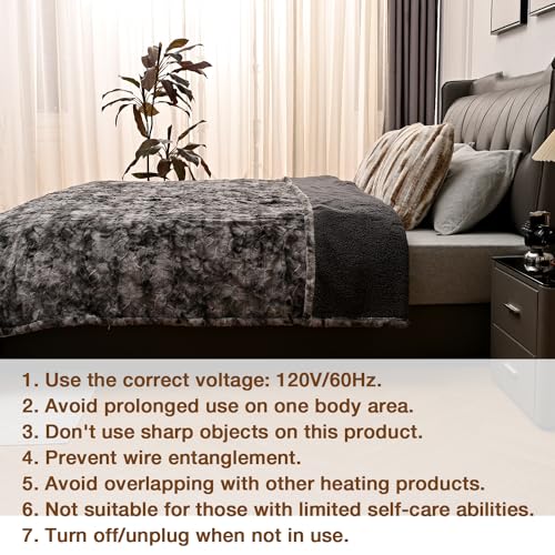 Bearhug Electric Blanket Queen Size 84"x 90", Dual Controllers Heated Blanket, Faux Fur & Grey Sherpa, 10 Heating Levels & 1-12H Auto Off, Over-Heat Protect, ETL, Machine Washable