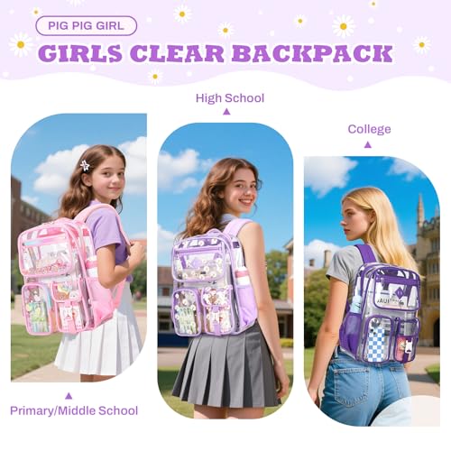 Image of PIG PIG GIRL Clear Backpack for School,Heavy Duty PVC Transparent Bookbag for Girls Stadium Approved See Through Backpack