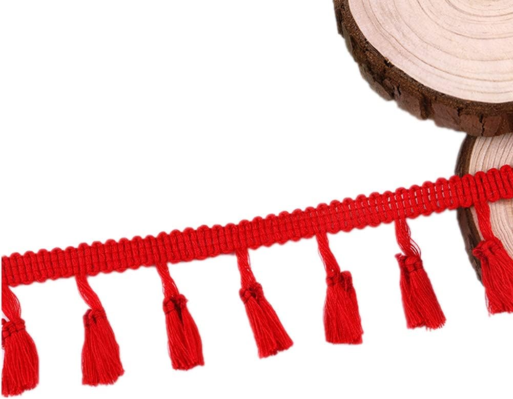 MSCFTFB 20 Yards Mini Tassel Fringe Trim,Boho Tassels Ribbon for Women,1.6inch Wide Sewing Fabric Lace for DIY Jewelry Clothing Bag Curtain Home Party Decor(Red)