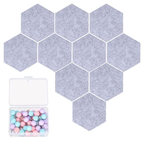 10 Piezas Tablero de Anuncios de Fieltro Hexagonal Autoadhesivo, Tablero de Corcho de Pared, Pizarra Corcho para Notas, Fotos, Publicidad, con 40 Pines