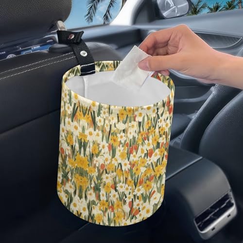 Image of Yellow Florals Car Front Seat Can Leak Proof Front Seat Back Seat Garbage Container Bag Kitchen Rubbish Bin Fashion Vehicle Organization Bin