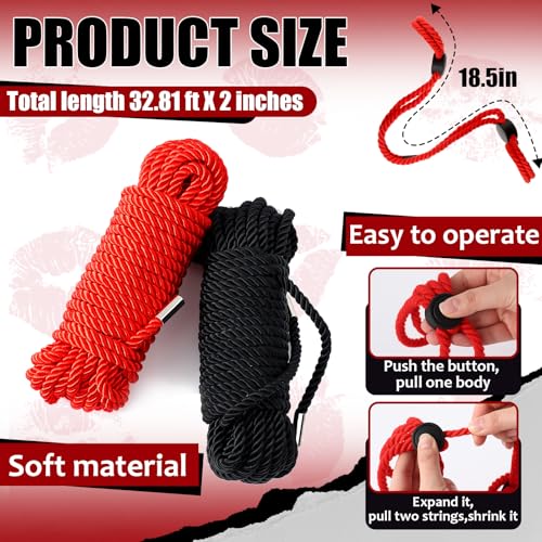 Image of Tisancy 4 Pcs Multifunctional Craft Cord Kit with 2 Soft Silk Macrame Cords and 2 Adjustable Nylon Bracelets, 32.81 ft Twisted Trim Cord for DIY Crafts and Home Decoration(Black, Red)