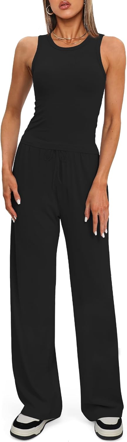Darong Women's 2 Piece Lounge Sets Sleeveless Tank Tops Wide Leg Pants Sets Tracksuits Matching Outfit - Image 4