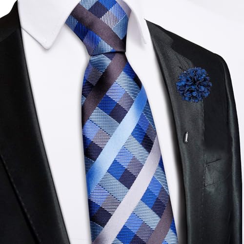 Image of Hi-Tie Zipper Ties for Men Pre-tied Tie Set Lapel Pin Pocket Square and Cufflinks Formal Business Wedding Adjustable Necktie