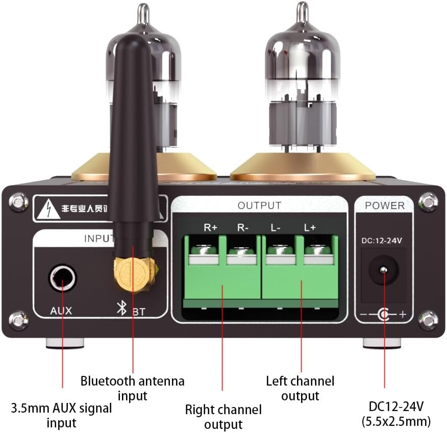 TPA-6A2 Tube Amplifier 50W x2 2.0 Channel HiFi Stereo Blue Tooth 5.0 Class D Amp Mini Home Audio Receiver (Black)