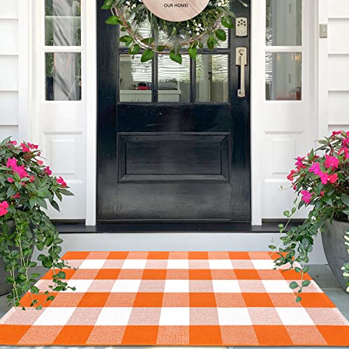 IOHOUZE Fall Buffalo Plaid Check Rug Outdoor Doormat 27.5 x 43 Inches...