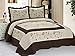 3pcs Fully Quilted Embroidery Quilts Bedspread Bed Coverlets Cover Set , Queen King (Taupe/Brown)