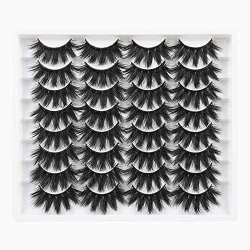 16 Pairs False Eyelashes Crossed Fluffy Volume Faux Mink Eyelashes Natural Look Wispy Mink Lashes Dramatic Soft Handmade 16 Pairs Reusable Lashes Pack
