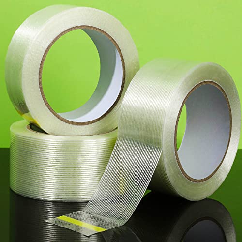 Valley'syumiao 3 Pack 2 In×35Yds, Filament Strapping Tape, 105Yds Total, Clear Fiberglass Reinforced Packing, Heavy Duty Wearproof Tape, Extra Thickness 5.5 Mils #TOP13