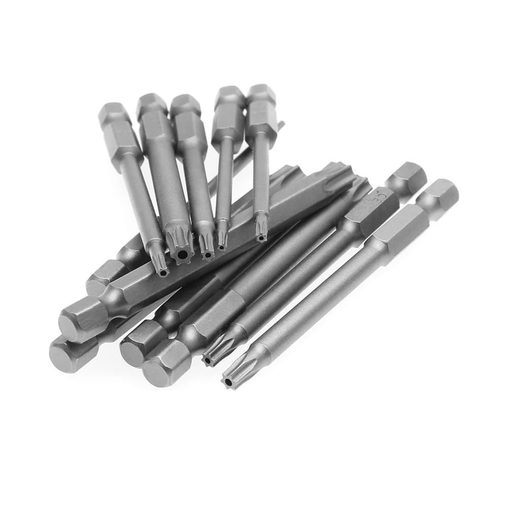 Ruxyoie 100Mm 11Pcs Set 11Pcs Security Bits T6-T40 S2 Steel Magnetic 50/100Mm 1/4 Hex Shank