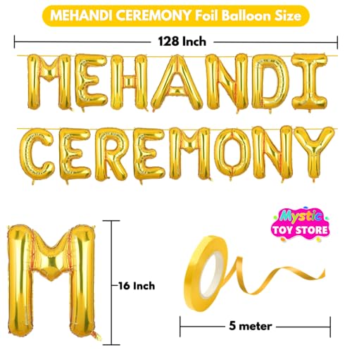 Image of Mehandi Ceremony Banner Gold for Wedding Home Boys Girls Men Women Foil Balloon Decoration Decor Celebration Golden