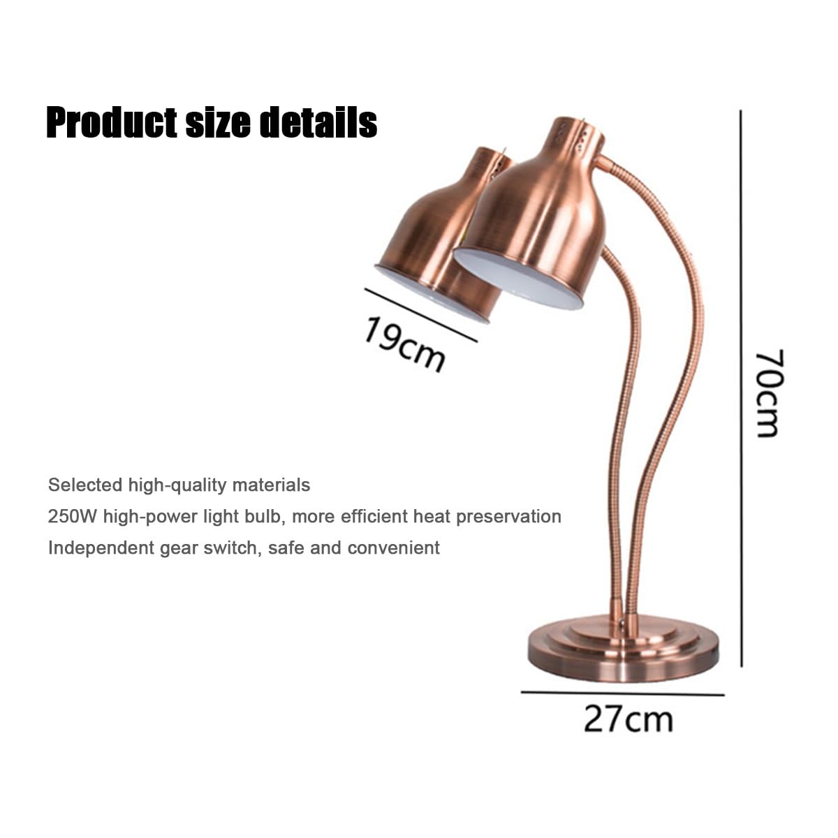 Dwugłowicowa lampa grzewcza do żywności, lampy grzewcze do żywności z podwójną żarówką 250 W, podgrzewacze do żywności, do podgrzewania żywności restauracja kuchnia usługi gastronomiczne bufet do użyt