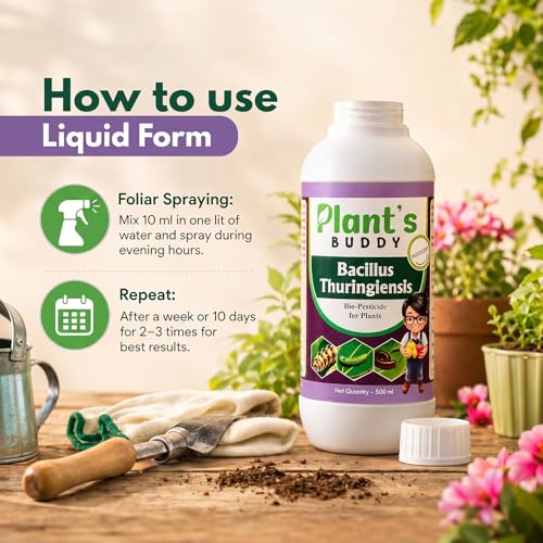 Image of PLANT'S BUDDY Bacillus Thuringiensis Kurstaki Liquid Insecticide for Plants (2x10⁹ CFU /ml) - 500 ml | Organic Pesticides for Plants for Caterpillar Control for Veggies, Fruits & Gardens