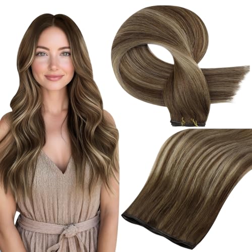 Image of Full Shine Hand Tied Weft Hair Extensions Human Hair 20 Inch 60g
